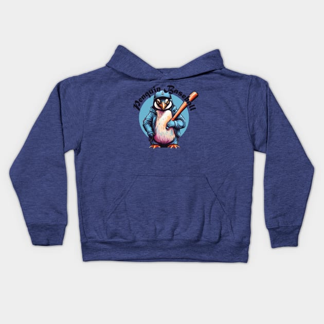 Penguin Baseball Kids Hoodie by Sigmoid